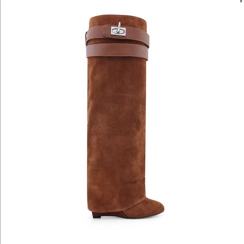 Suede Wedge Heel Knee High Boot